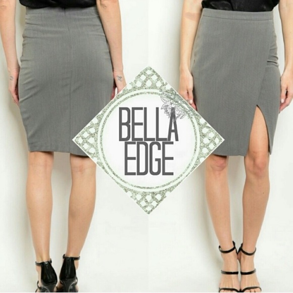 2/$40 Charcoal Gray Pencil Skirt with Front Slit - Picture 1 of 8
